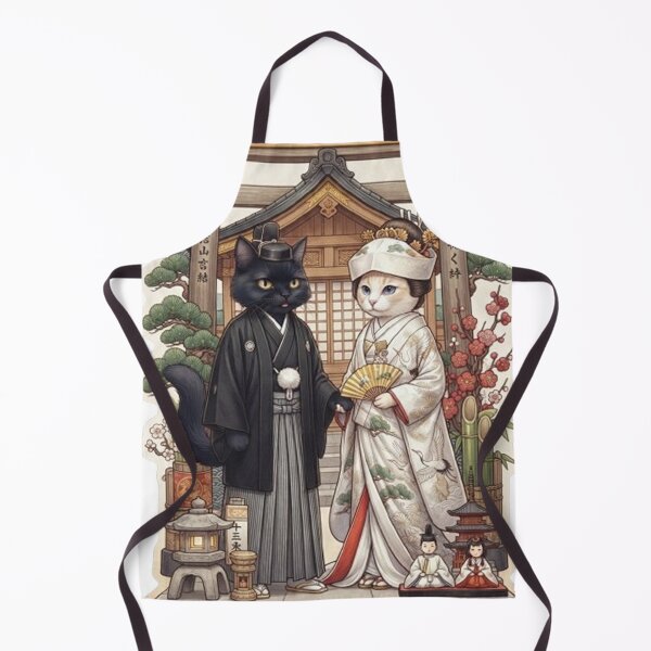 Item preview, Traditional Japanese Wedding Cats - Cute Shinto Feline Couple Art 2 designed and sold by PetalsPaws.