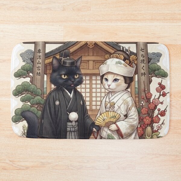 Item preview, Traditional Japanese Wedding Cats - Cute Shinto Feline Couple Art 2 designed and sold by PetalsPaws.