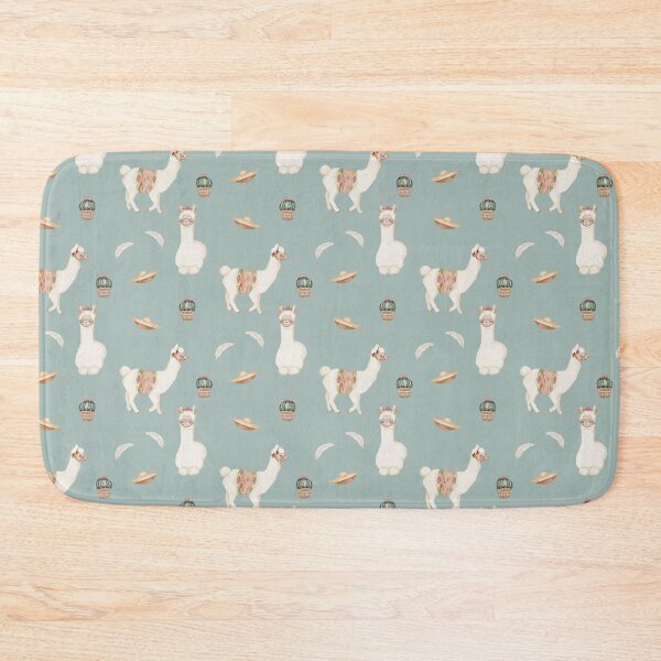 Item preview, Cute Watercolor Llamas Cacti and Sombreros Slate Blue Fiesta Pattern designed and sold by svitlaarty.