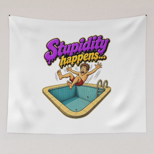 Item preview, Stupidity Happens Empty Pool Jump Funny Cartoon designed and sold by Odd Alien Lab.