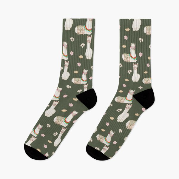 Item preview, Cute Watercolor Floral Llamas and Succulents Dark Green Pattern designed and sold by svitlaarty.