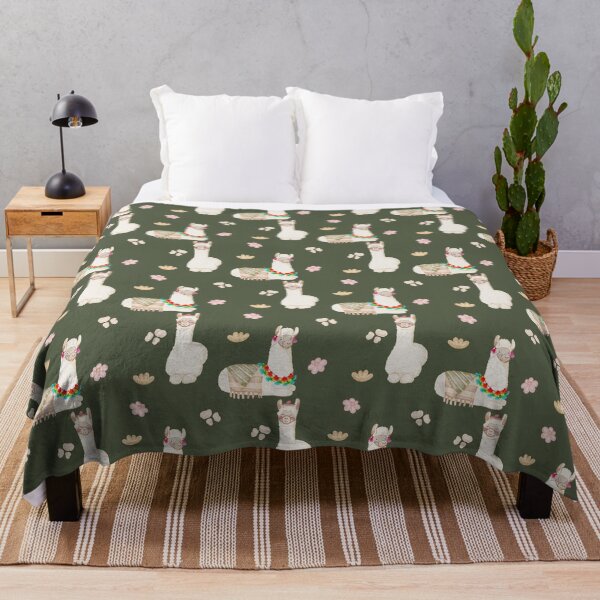 Item preview, Cute Watercolor Floral Llamas and Succulents Dark Green Pattern designed and sold by svitlaarty.