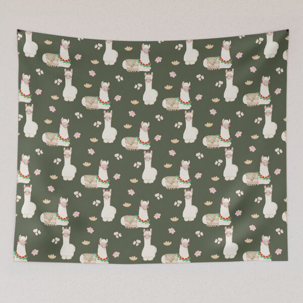 Item preview, Cute Watercolor Floral Llamas and Succulents Dark Green Pattern designed and sold by svitlaarty.