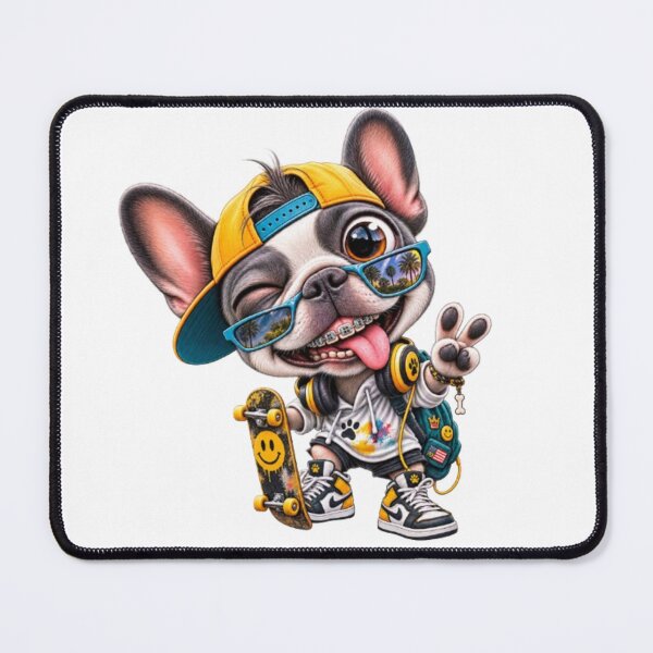 Aperçu de l'œuvre Bulldog Francês Skatista Estiloso com Óculos créée et vendue par Snurly.