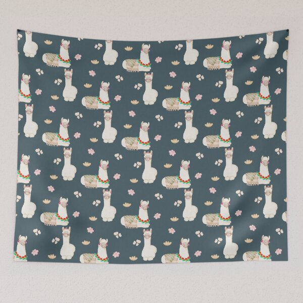 Item preview, Cute Watercolor Floral Llamas and Succulents Navy Blue Pattern designed and sold by svitlaarty.