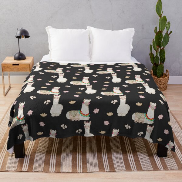 Item preview, Cute Watercolor Floral Llamas and Succulents Black Pattern designed and sold by svitlaarty.
