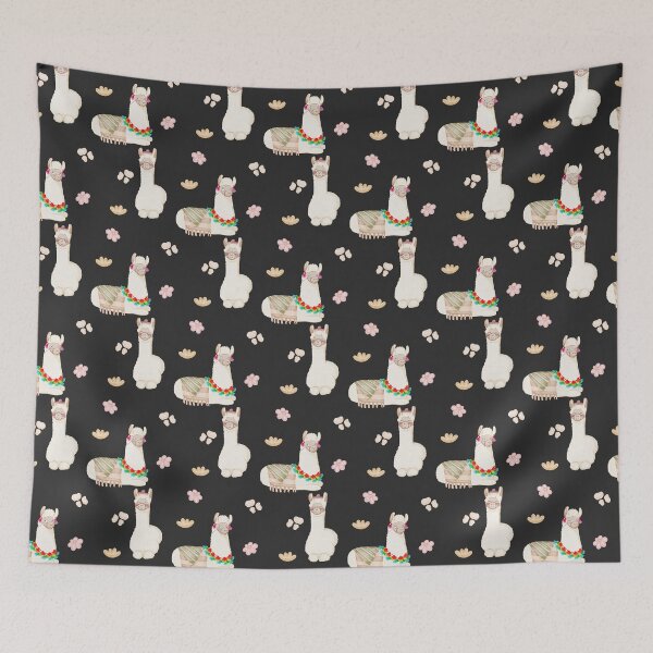Item preview, Cute Watercolor Floral Llamas and Succulents Black Pattern designed and sold by svitlaarty.