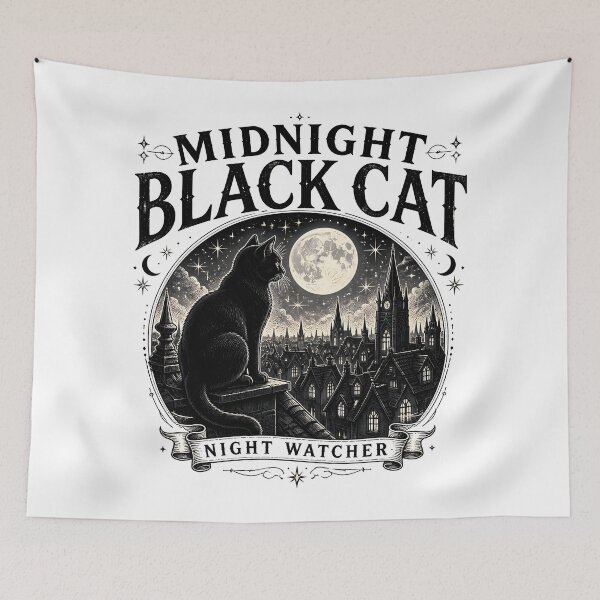 Item preview, Midnight Black Cat Night Watcher Line Art + Dotwork designed and sold by LiviuGligoros.
