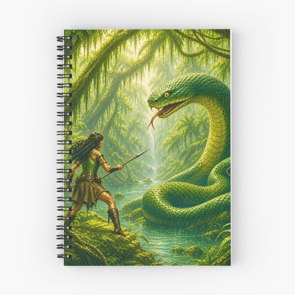 Item preview, Warrior Stares Down Giant Emerald Snake designed and sold by TinCatOutPost.