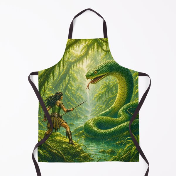 Item preview, Warrior Stares Down Giant Emerald Snake designed and sold by TinCatOutPost.