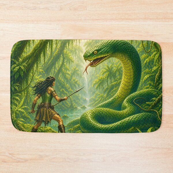 Item preview, Warrior Stares Down Giant Emerald Snake designed and sold by TinCatOutPost.