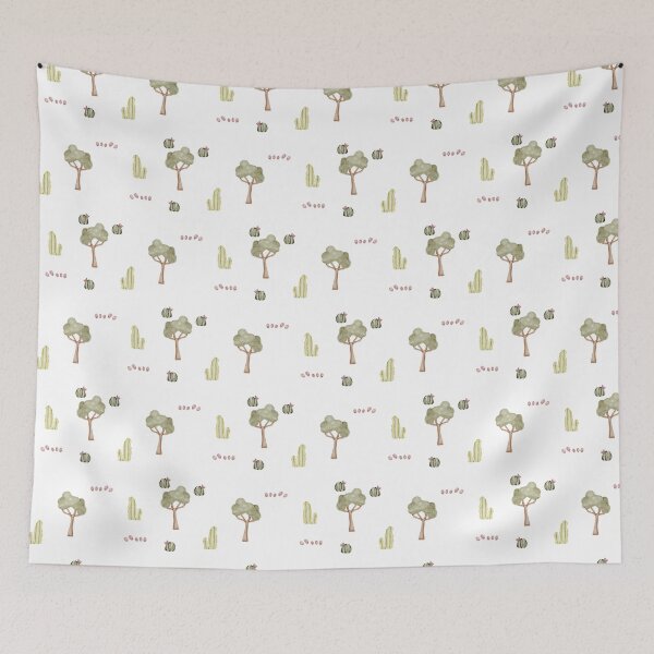Item preview, Minimalist Watercolor Desert Cactus and Trees White Pattern designed and sold by svitlaarty.