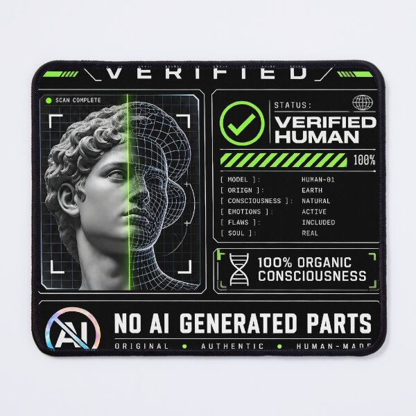 Item preview, Anti AI Verified Human — 100% Organic Consciousness Cyberpunk Tech Humor designed and sold by Orbit Ink.