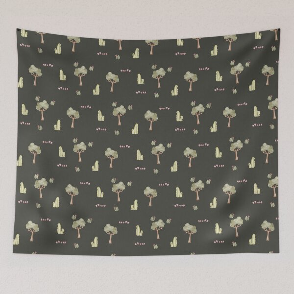 Item preview, Minimalist Watercolor Desert Cactus and Trees Dark Green Pattern designed and sold by svitlaarty.