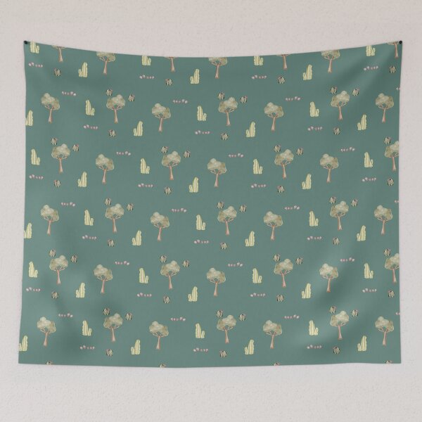 Item preview, Minimalist Watercolor Desert Cactus and Trees Teal Green Pattern designed and sold by svitlaarty.