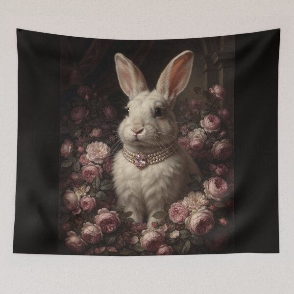 Item preview, Conejo blanco noble con gargantilla y gema rosa designed and sold by Real Beast Art.