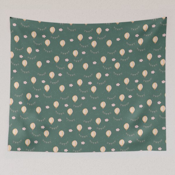 Item preview, Cute Watercolor Hot Air Balloons Deep Teal Green Pattern designed and sold by svitlaarty.