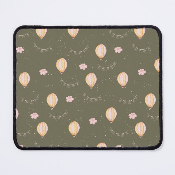 Item preview, Cute Watercolor Hot Air Balloons Dark Olive Green Pattern designed and sold by svitlaarty.