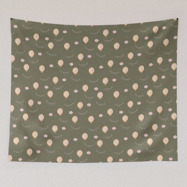 Item preview, Cute Watercolor Hot Air Balloons Dark Olive Green Pattern designed and sold by svitlaarty.