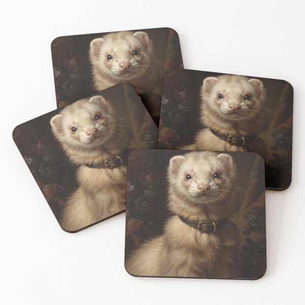Item preview, Noble Ferret with Vintage Leather Collar designed and sold by Real Beast Art.