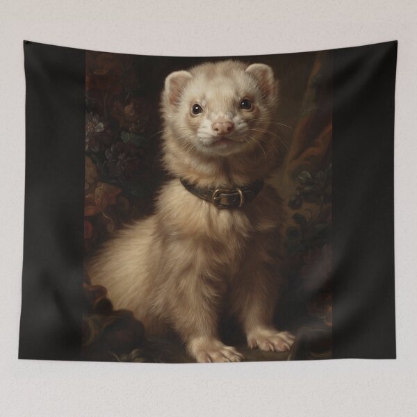 Item preview, Noble Ferret with Vintage Leather Collar designed and sold by Real Beast Art.