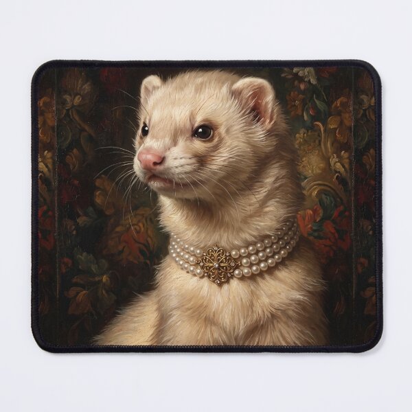 Item preview, Majestic Ferret with Vintage Pearl Choker designed and sold by Real Beast Art.