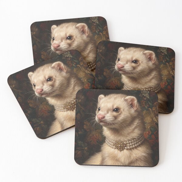 Item preview, Majestic Ferret with Vintage Pearl Choker designed and sold by Real Beast Art.