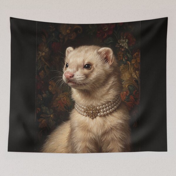 Item preview, Majestic Ferret with Vintage Pearl Choker designed and sold by Real Beast Art.