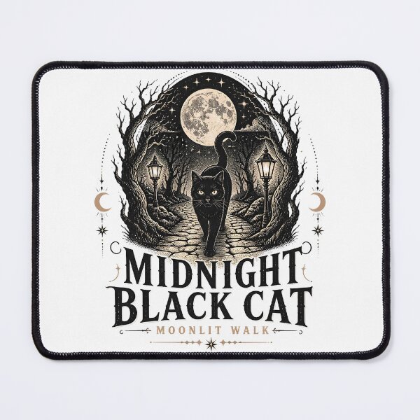 Item preview, Midnight Black Cat Moonlit Walk Line Art + Dotwork designed and sold by LiviuGligoros.