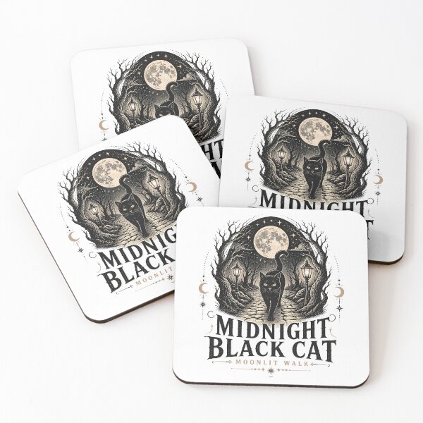 Item preview, Midnight Black Cat Moonlit Walk Line Art + Dotwork designed and sold by LiviuGligoros.