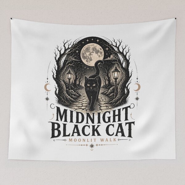 Item preview, Midnight Black Cat Moonlit Walk Line Art + Dotwork designed and sold by LiviuGligoros.