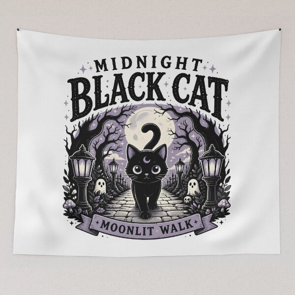 Item preview, Midnight Black Cat Moonlit Walk Cute Dark Kawaii designed and sold by LiviuGligoros.