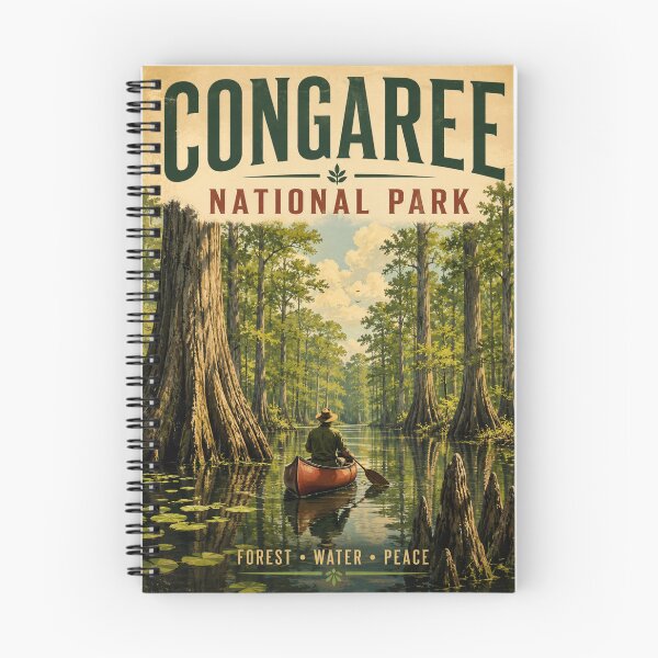 Artikelvorschau, Vintage Congaree National Park Illustration with Canoeist in Serene Forest Waterway entworfen und verkauft von potseed21.
