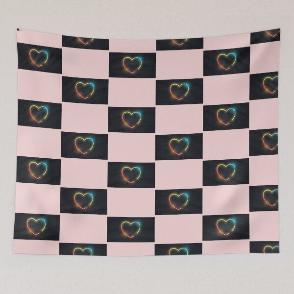 Item preview, Glowing Rainbow Gradient Neon Heart on Dark Brick Wall Art designed and sold by LuxocaDesigns24.