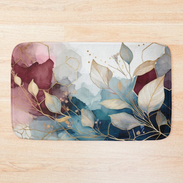 Item preview, Purple and navy blue and gold leaf pattern highlights watercolor botanical painting abstract alcohol ink effect  designed and sold by navitalidesign.