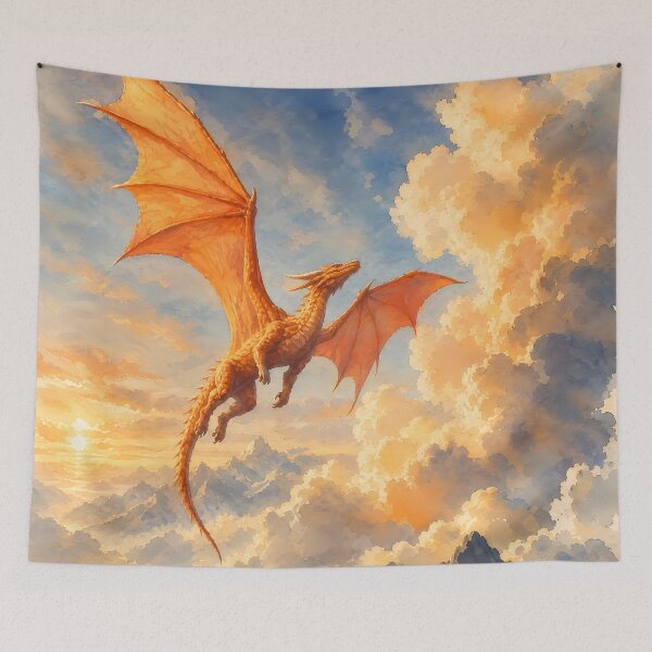 Item preview, Majestic Golden Dragon Soaring Fantasy Landscape designed and sold by Rising Drake.