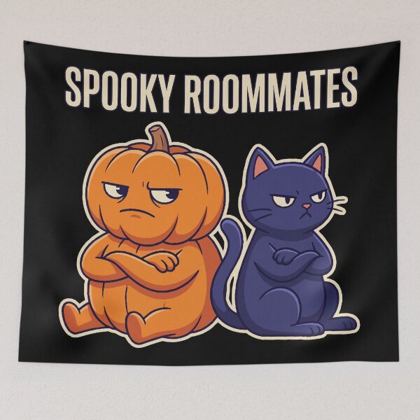 Item preview, HALLOWEEN Spooky Roommates Pumpkin Cat - Funny Halloween Roommate Tee designed and sold by Uglyandcute.