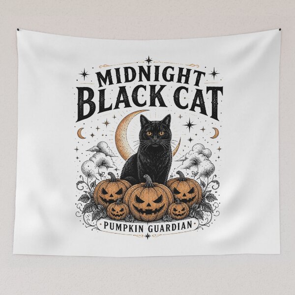 Item preview, Midnight Black Cat Pumpkin Guardian Line Art + Dotwork designed and sold by LiviuGligoros.