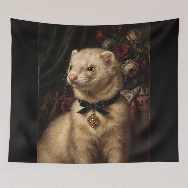 Item preview, Majestic Ferret with Black Bow Ribbon Painting designed and sold by Real Beast Art.