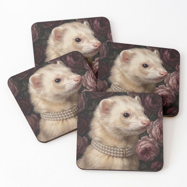 Item preview, Majestic Cream Ferret with Pearl Choker Painting designed and sold by Real Beast Art.