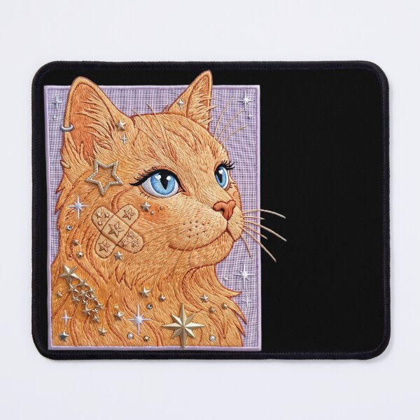Item preview, Embroidered Ginger Cat Patch Art: Celestial Bandage & Golden Stars designed and sold by CuteKats.