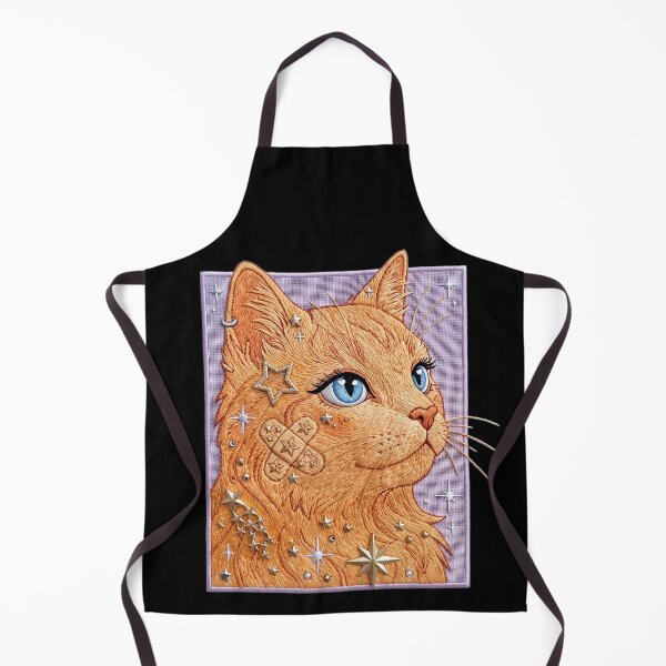 Item preview, Embroidered Ginger Cat Patch Art: Celestial Bandage & Golden Stars designed and sold by CuteKats.