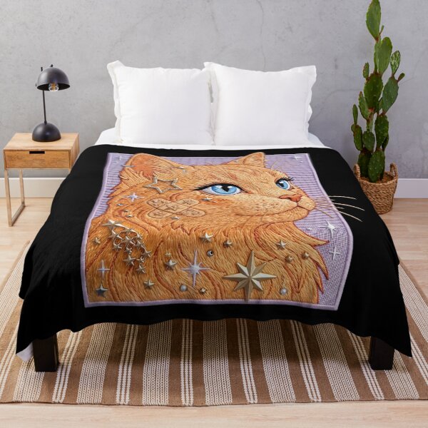 Item preview, Embroidered Ginger Cat Patch Art: Celestial Bandage & Golden Stars designed and sold by CuteKats.
