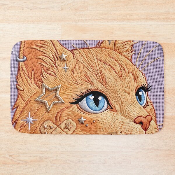 Item preview, Embroidered Ginger Cat Patch Art: Celestial Bandage & Golden Stars designed and sold by CuteKats.