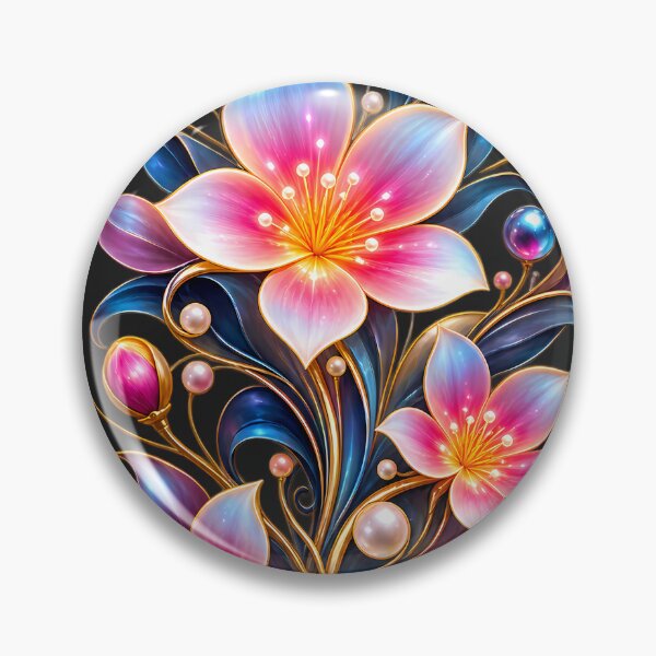 Item preview, Ornate Iridescent Floral Arrangement - High-End Fantasy Botanical Illustration with Pearls designed and sold by HoMya.