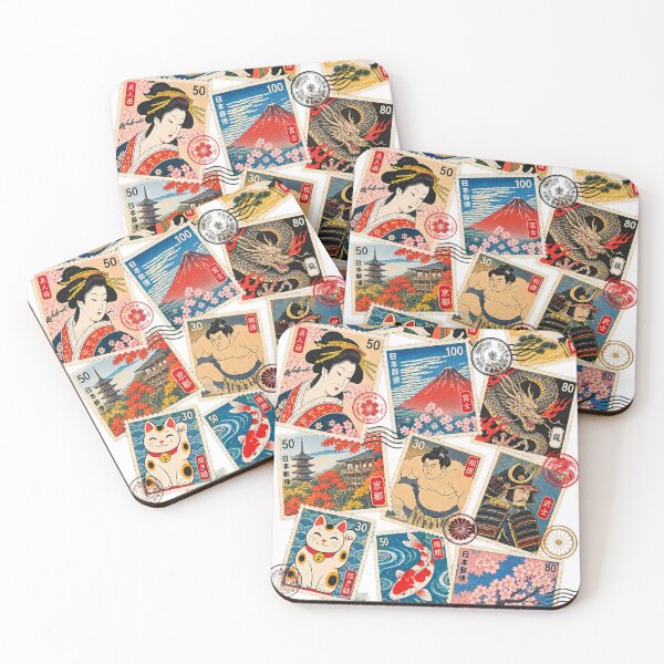 Item preview, Ukiyo-e Postage Stamp Collage – Vintage Japan designed and sold by アミヤジャ.
