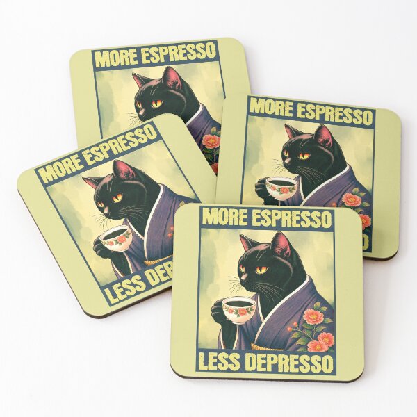 Item preview, More Espresso Less Depresso Meme - Funny Coffee Cat Vintage Poster designed and sold by InkyGenies.