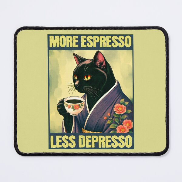 Item preview, More Espresso Less Depresso Meme - Funny Coffee Cat Vintage Poster designed and sold by InkyGenies.