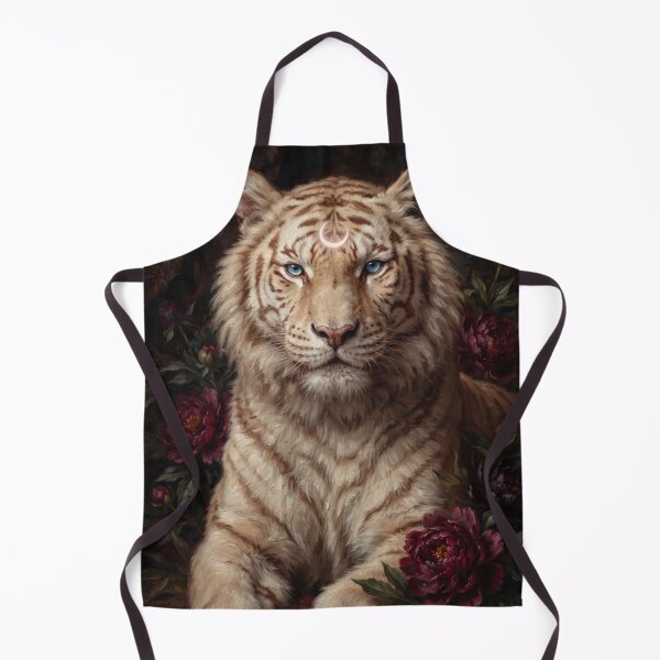 Item preview, Oil painting of a tiger and dark peonies designed and sold by Real Beast Art.