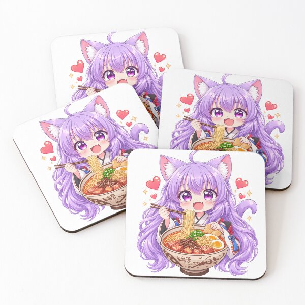 Item preview, Anime Cat girl eating ramen Japanese art style   designed and sold by Kubbykat.